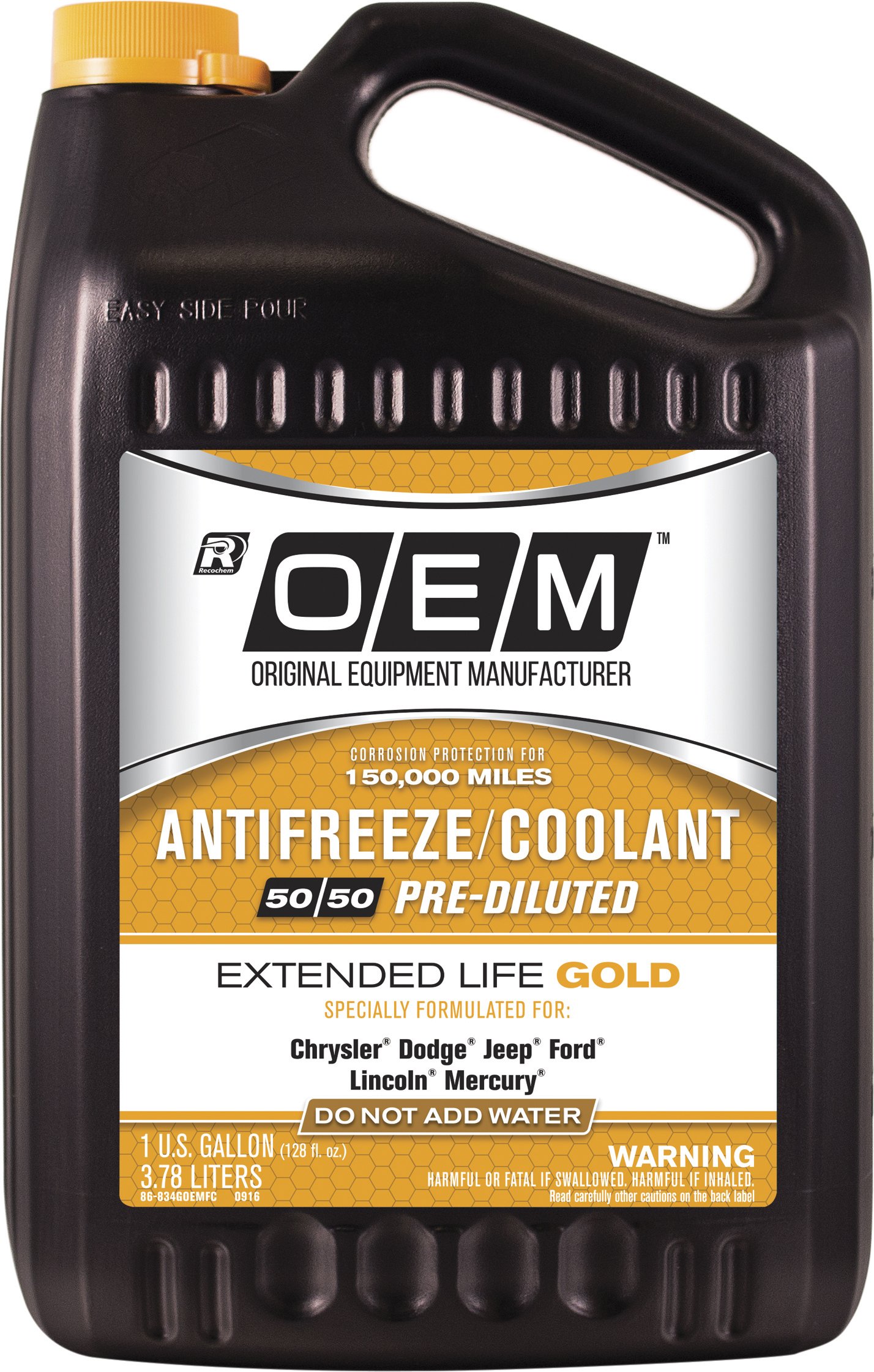 OEM Recochem American Vehicles Premium Antifreeze 50/50 Extended Life Coolant Gold, 1 Gallon, 1 Pack
