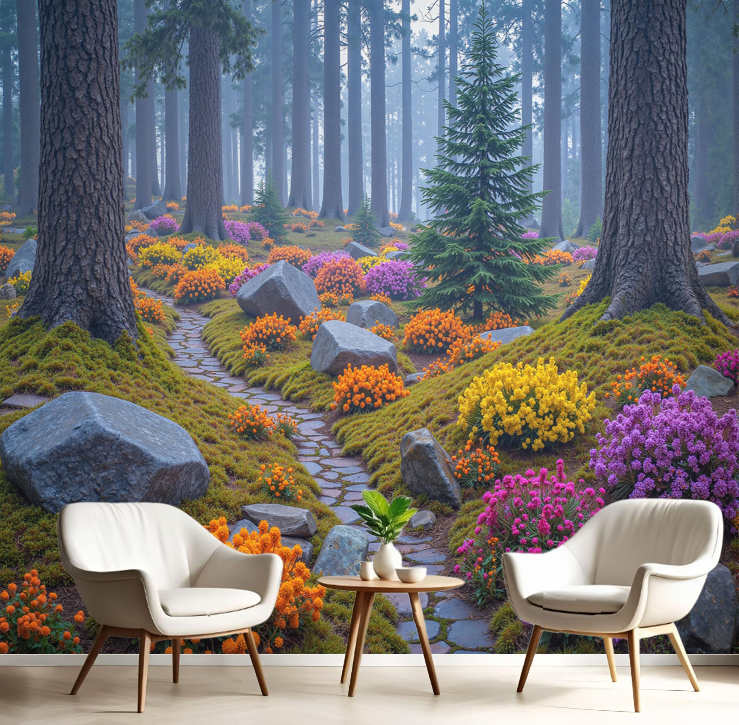 Papier peint forêt mystérieuse pour raviver un mur blanc de bureau