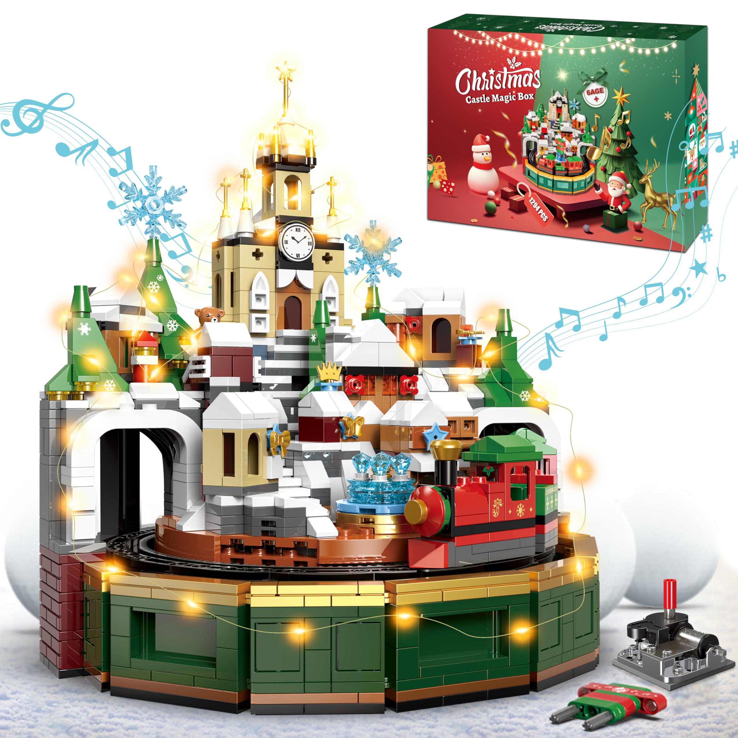 Charmofun Set di Costruzione castello di Natale con Luci e Musica, Kit di Costruzioni con Montagne Russe e Castello di Natale, Set di Costruzioni Natalizie per Adulti e Bambini Anni 8 +