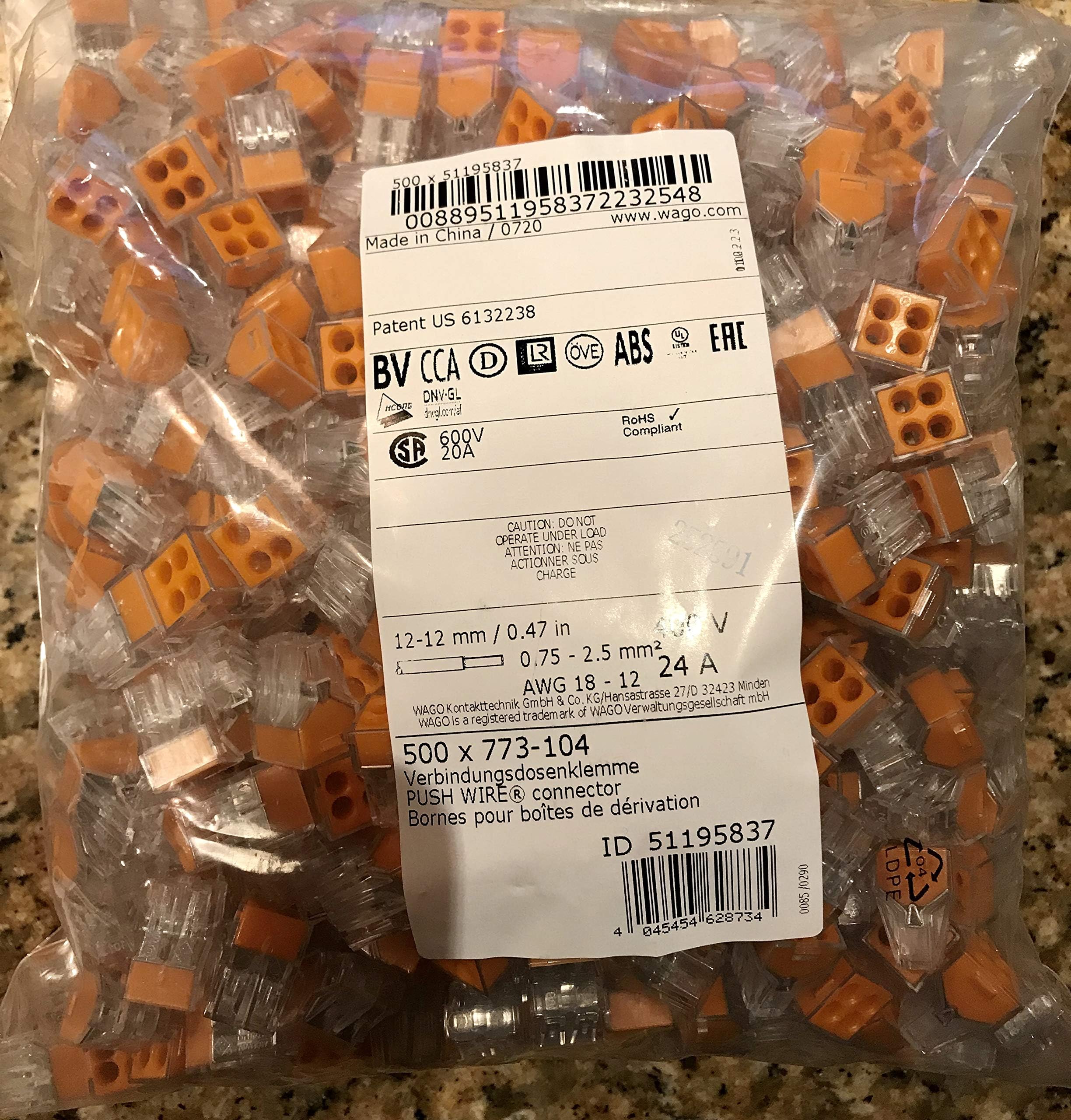 773-104 4-Pin Push Wire Connectors for Junction Boxes - 500 PK