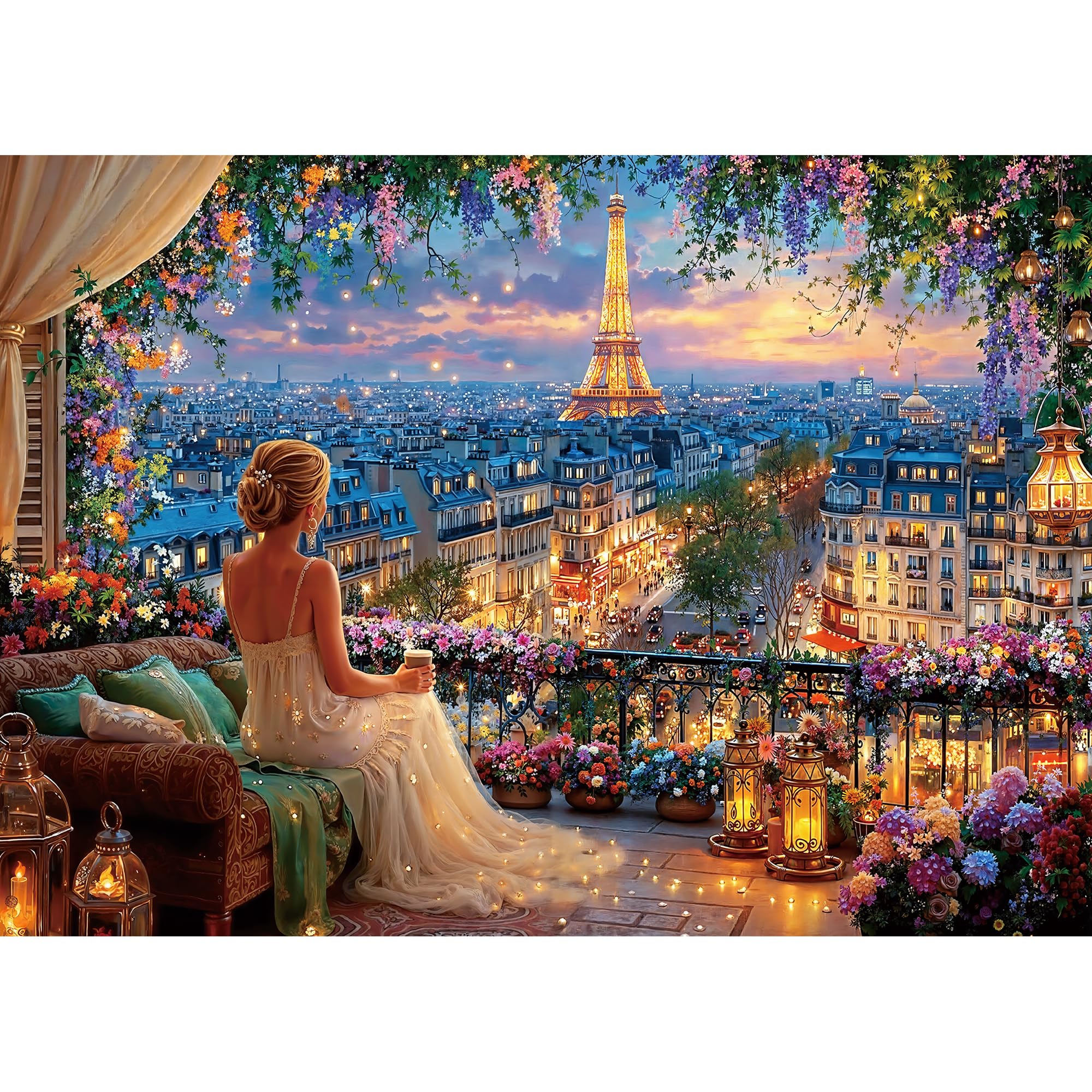 Lamplig Jigsaw Puzzle for Adult 1000 Romantic Paris Balcony Twilight Puzzle