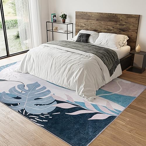 Miniatura 6 de ComiComi Morandi - Alfombra lavable resistente a las manchas para sala de estar, dormitorio, alfombra moderna lavable (TPR65-azul, 5 x 7 pies)