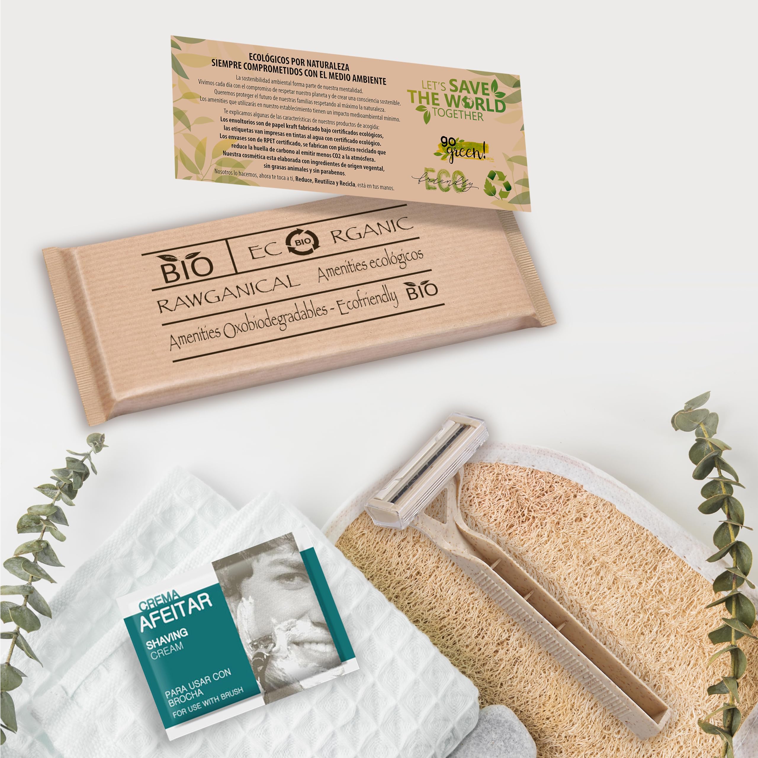 100 Set di Rasatura per Alberghi | Kit di Rasatura Ecologico Avvolto Individualmente in Carta kraft - Linea Rawganical| Per Hotel, Viaggi e Ospiti | 100 Kit