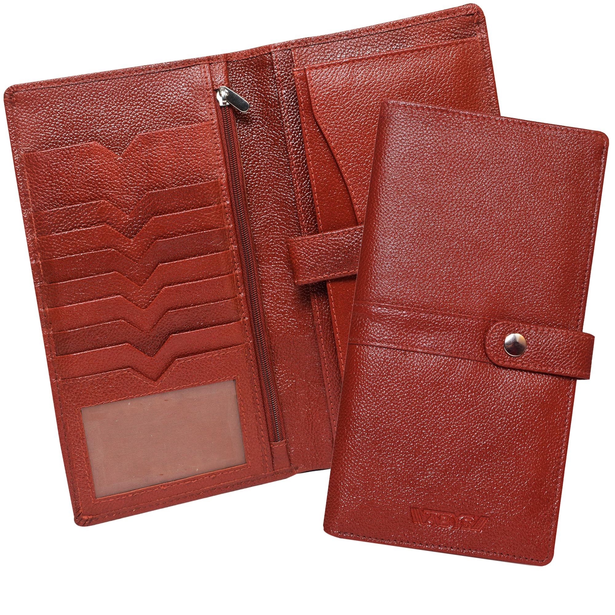 ABYSGenuine Leather Passport Wallet for Men and Women, Family Passport Cover, Long Travel Wallet with Button Closure