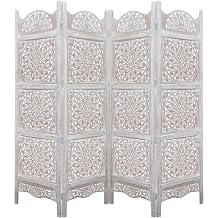 COTTON CRAFT Room Divider Wood Screen - Hand Carved Folding 4 Panels 72x80