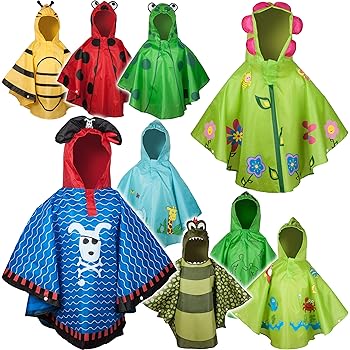 De feuilles Kinder Regenm/&auml;ntel Unisex Cartoon Kapuzen Regen M/&auml;ntel mit Taschen Baby Dino Regenjacke