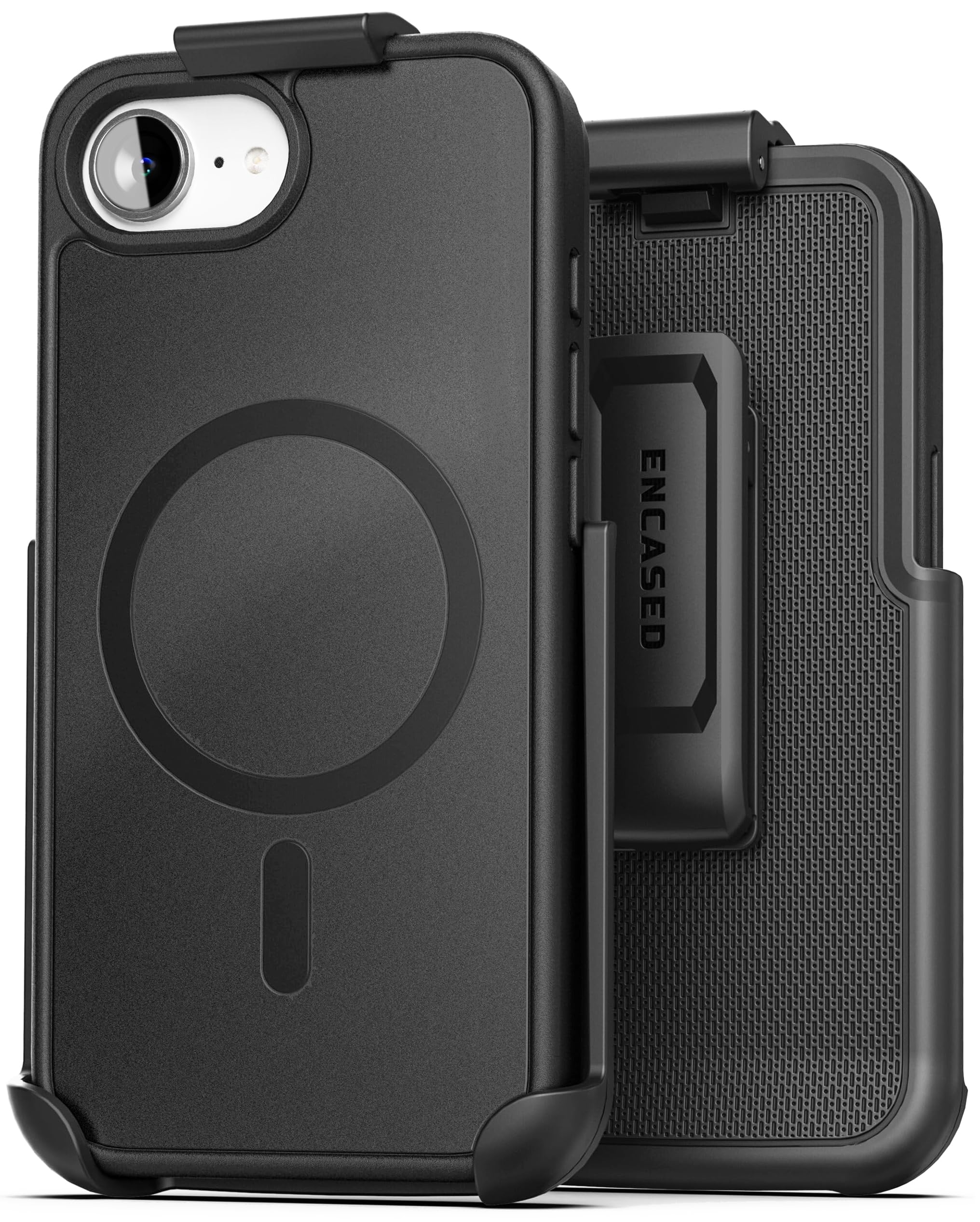 Encased Belt Case for iPhone 17e / iPhone 16e (SlimShield Series) Magnetic Case with Holster Clip, Compatible with MagSafe (Matte Black)