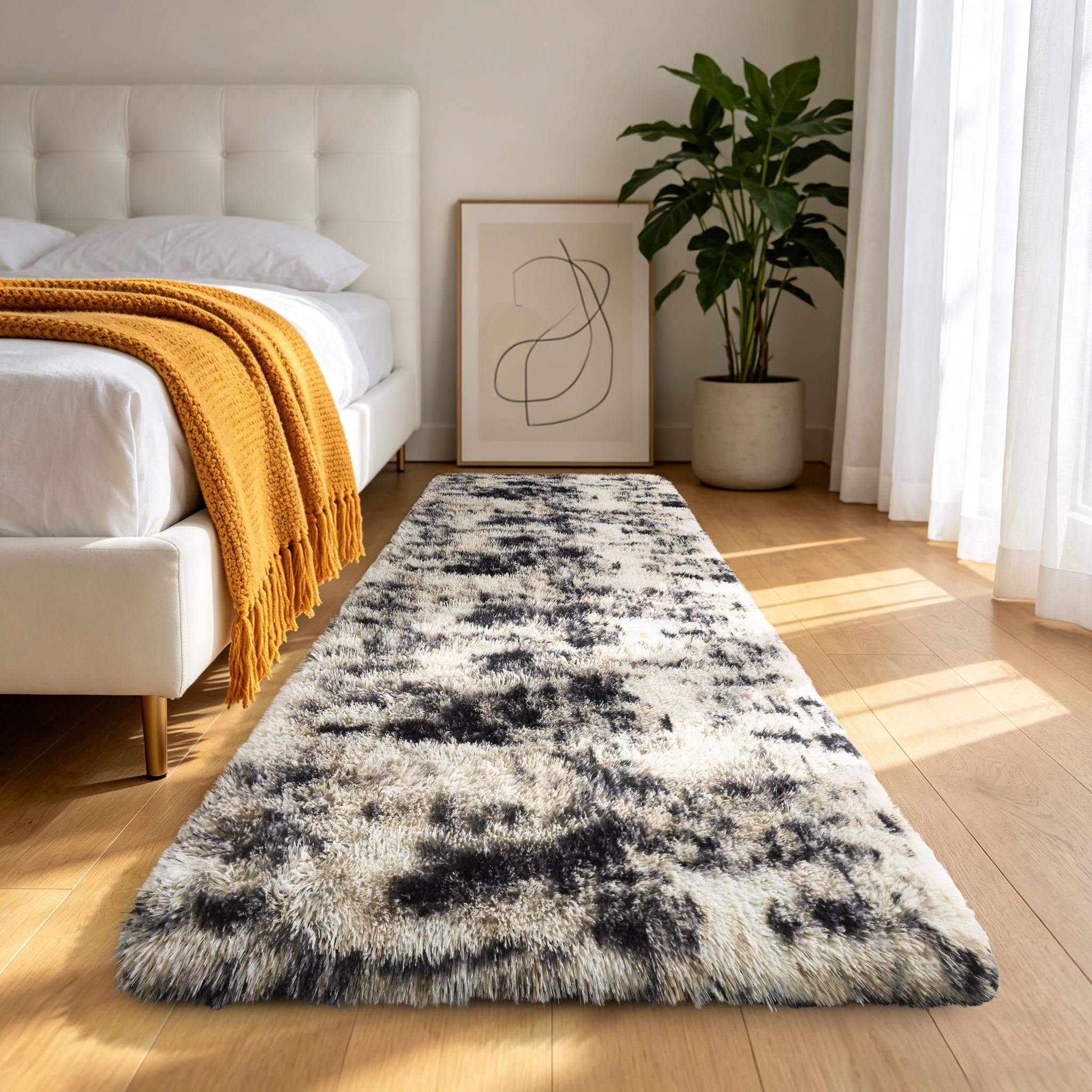 Homaxy Fluffy Runner Rug Hallway High Pile Washable Area Rugs, 60x100 cm