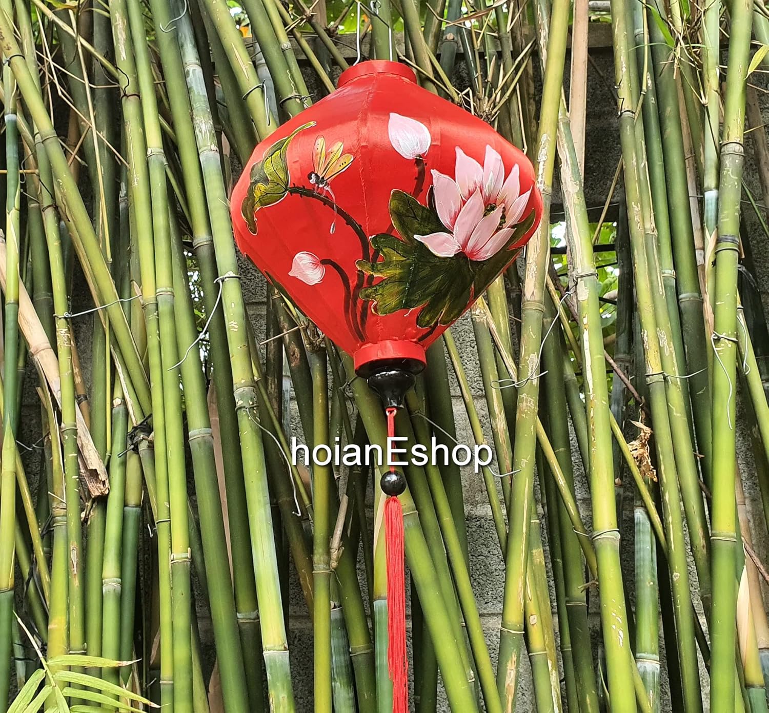 Vietnam Bamboo Silk Lanterns Hand-Painted Lotus on Fabric lamp for Wedding Decoration Garden Decoration Hand Painting Lantern Custom Made Lanterns (Set of 2 pcs)