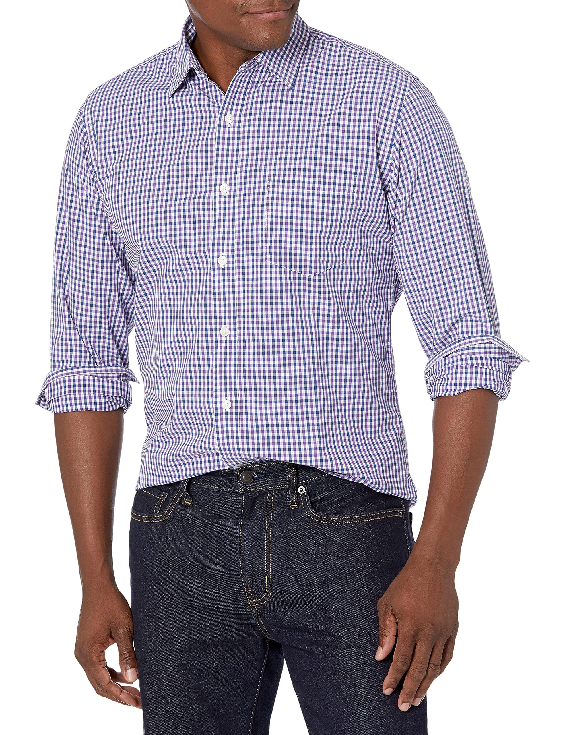 Amazon Essentials Men's Regular-Fit Long-Sleeve Casual Poplin Shirt, Button Front, Business Casual, Collared