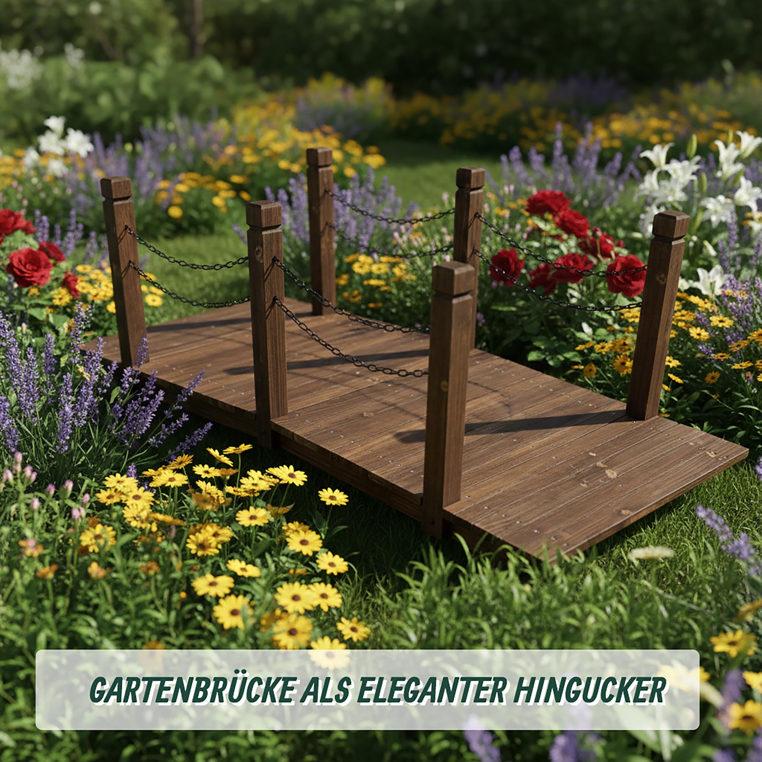 Relaxdays Garten Brücke, Pfosten mit Ketten, Tannenholz, braun