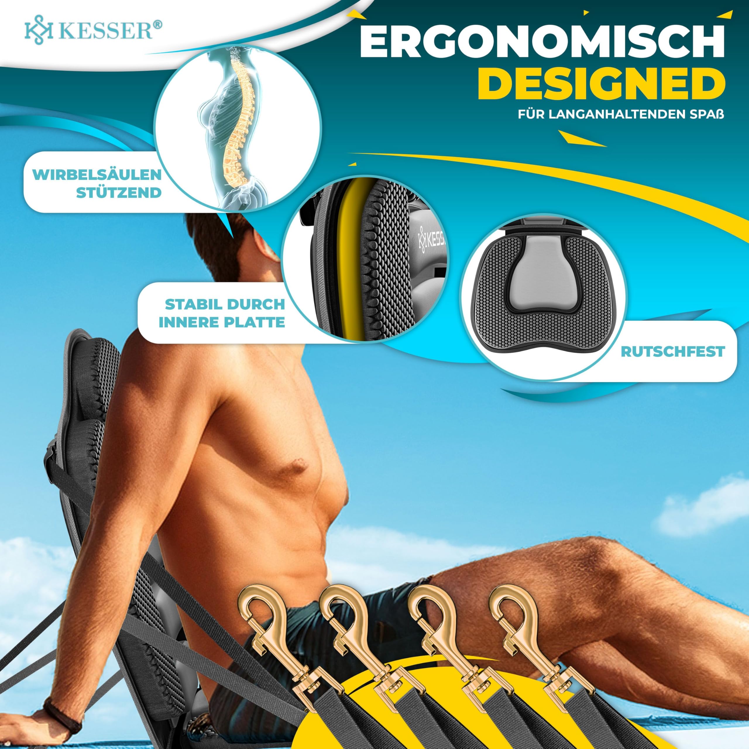 KESSER® Siège de Kayak pour Sup Board Stand Up Paddle Siège de Surf, siège rembourré pour Paddle, Paddle, siège rembourré 32 x 38 cm, Dossier 51 x 45 cm, Montage Rapide et Facile