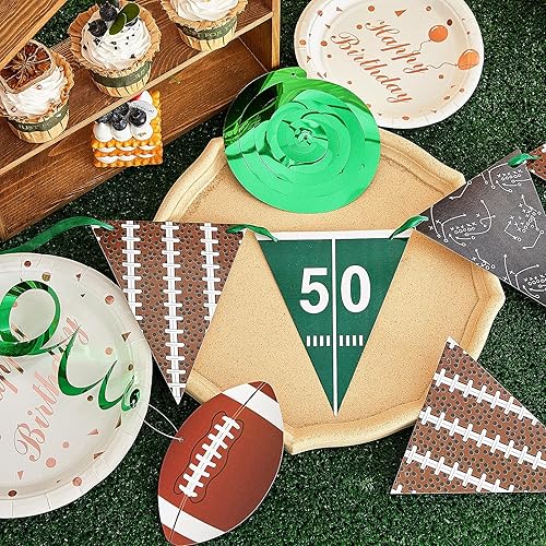 Miniatura 7 de Chinco Juego de 26 decoraciones de fiesta de fútbol, 2 banderines de fútbol, 24 piezas de remolinos colgantes con temática de fútbol americano para