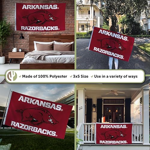 Miniatura 3 de Desert Cactus Bandera de la Universidad de Arkansas Razorbacks U of A Hogs, banderines 100% poliéster, para interiores y exteriores, 3 x 5 (diseño K)