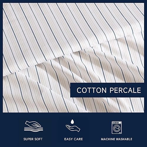 Miniatura 4 de Nautica - Juego de sábanas de tamaño King, sábanas refrescantes frescas y a medida con un tacto ligero y suave de percal de algodón - Sábanas con