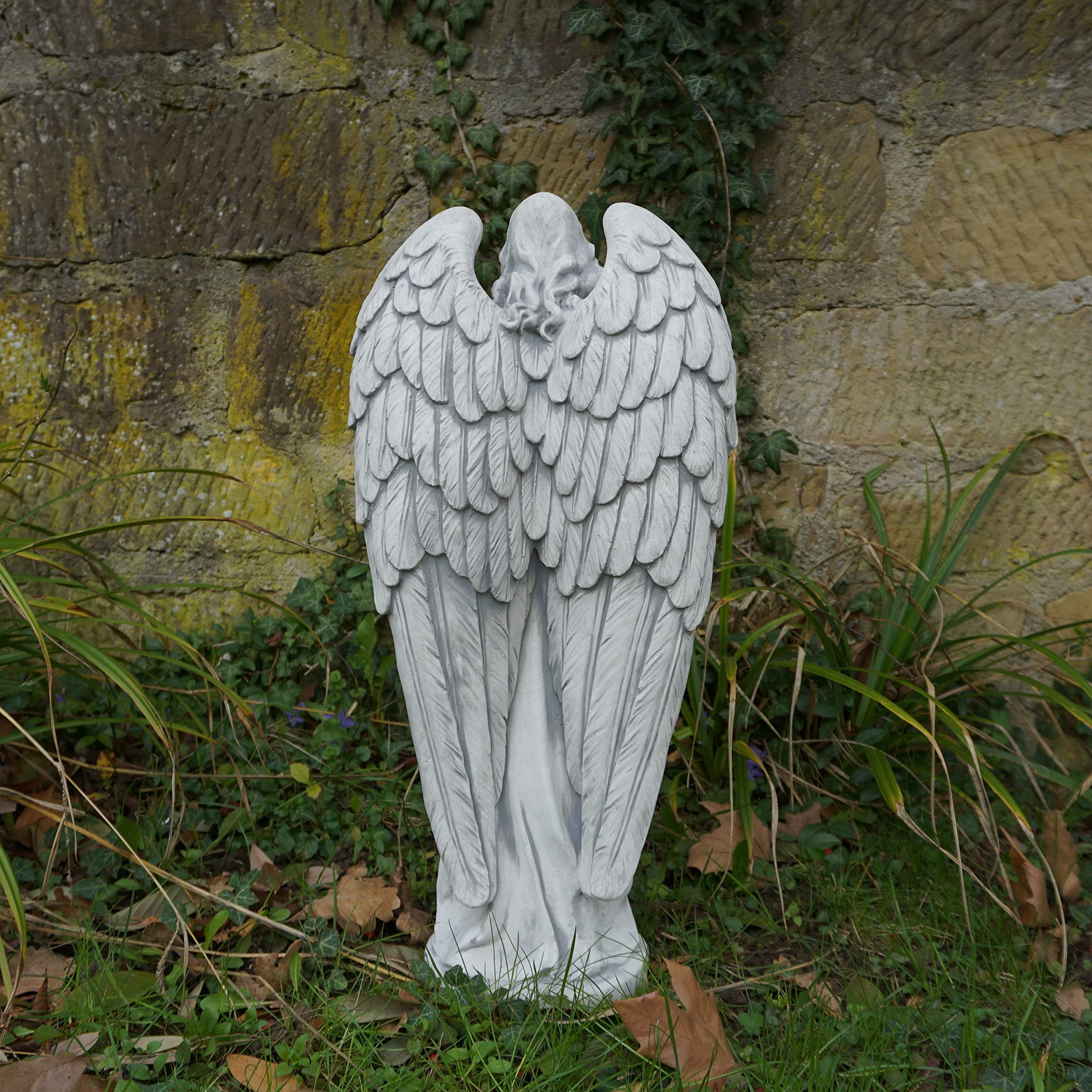 gartendekoparadies.de Engel mit Flügeln, Steinfigur H. 59 cm, 15 kg, Grau, frostsicher aus Steinguss für Außenbereich