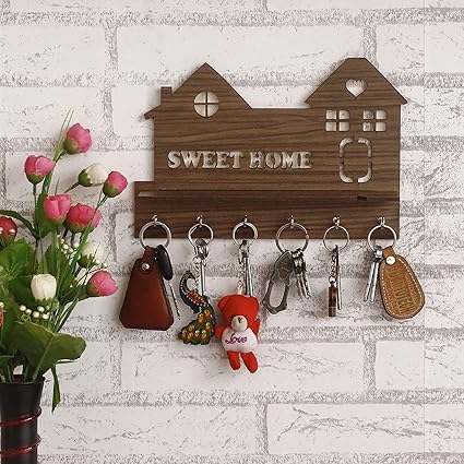 Webelkart Wooden Laminated Sweet Home Side Wall Shelves, Key Holder - Brown