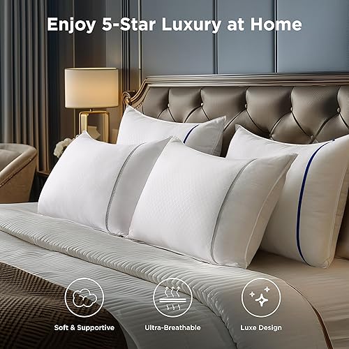Miniatura 2 de Bedsure Juego de 2 almohadas tamaño Queen  Juego de 2 almohadas tamaño Queen, almohadas de lujo de felpa suave de apoyo de microfibra transpirable