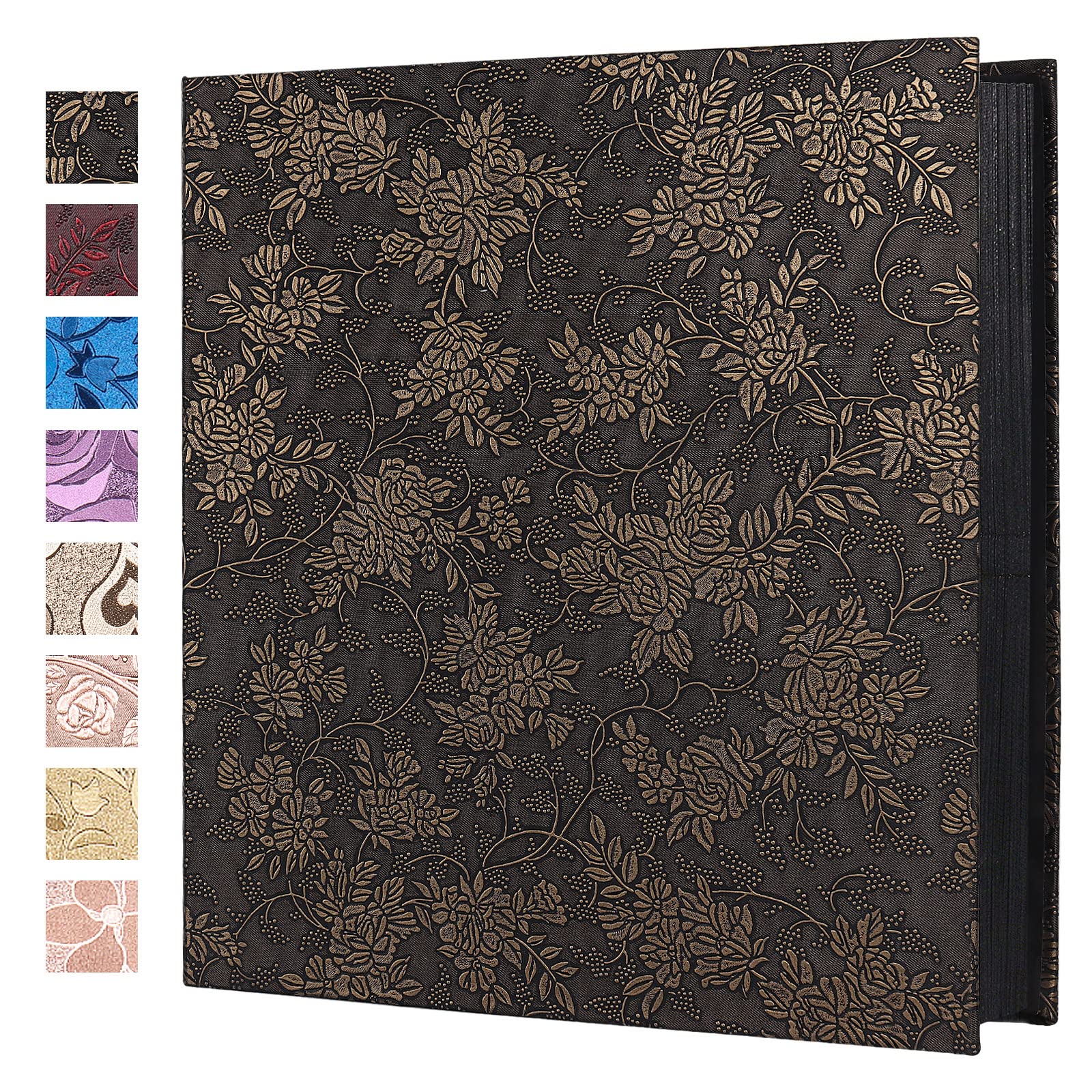 RECUTMS Leather Cover Photo Album 600 Pockets Sewn Bonded Memo Album Slots Album Hold 4x6 Photos 5 Per Page Valentines Day Present Wedding Memory Album (Bronze Grape Flower)