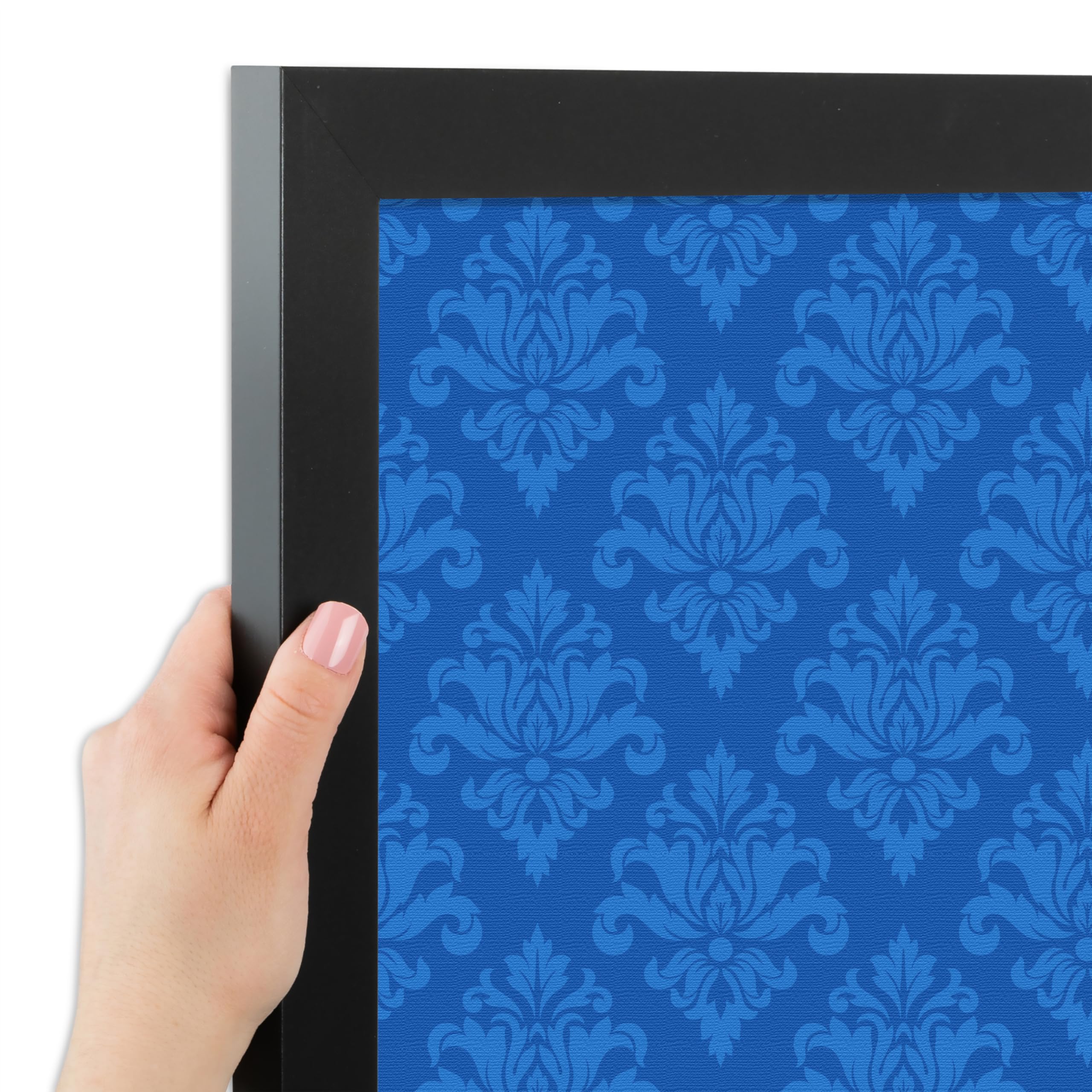 PinPix 24x20 inch Cork Bulletin Board. This Decorative Framed Pin Board Comes with Damask Royal Design and Satin Black. Ideal for Home, Office Decor or School (PinPix-2125)