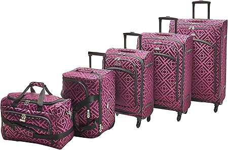 review American Flyer Astor 5-Piece Spinner Luggage Set, Black/Purple, One Size