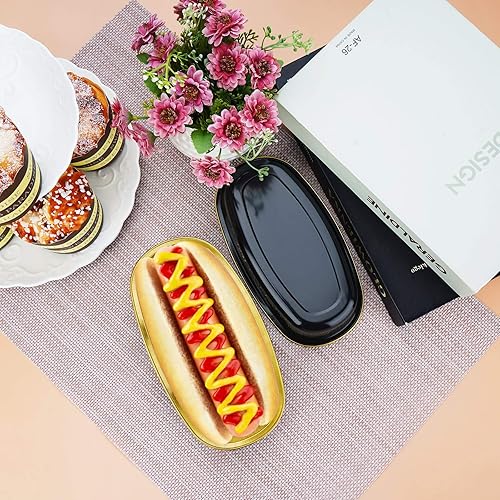 Miniatura 3 de Beasea Mini moldes para pan con tapas, 6 pulgadas, paquete de 50 moldes ovalados ovalados para hornear, color negro y dorado, desechables con tapas,