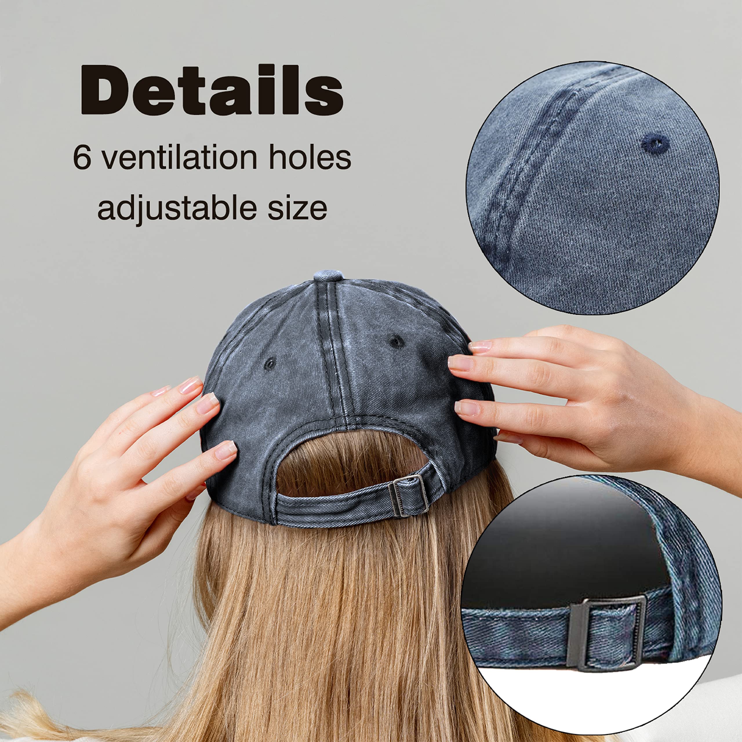 Cappello da donna in cotone regolabile vintage country, Nero-064, 7-7 1/4