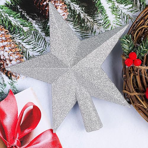 Miniatura 6 de URATOT - Adorno decorativo para copa de árbol de Navidad, diseño de estrella brillante con purpurina, inastillable