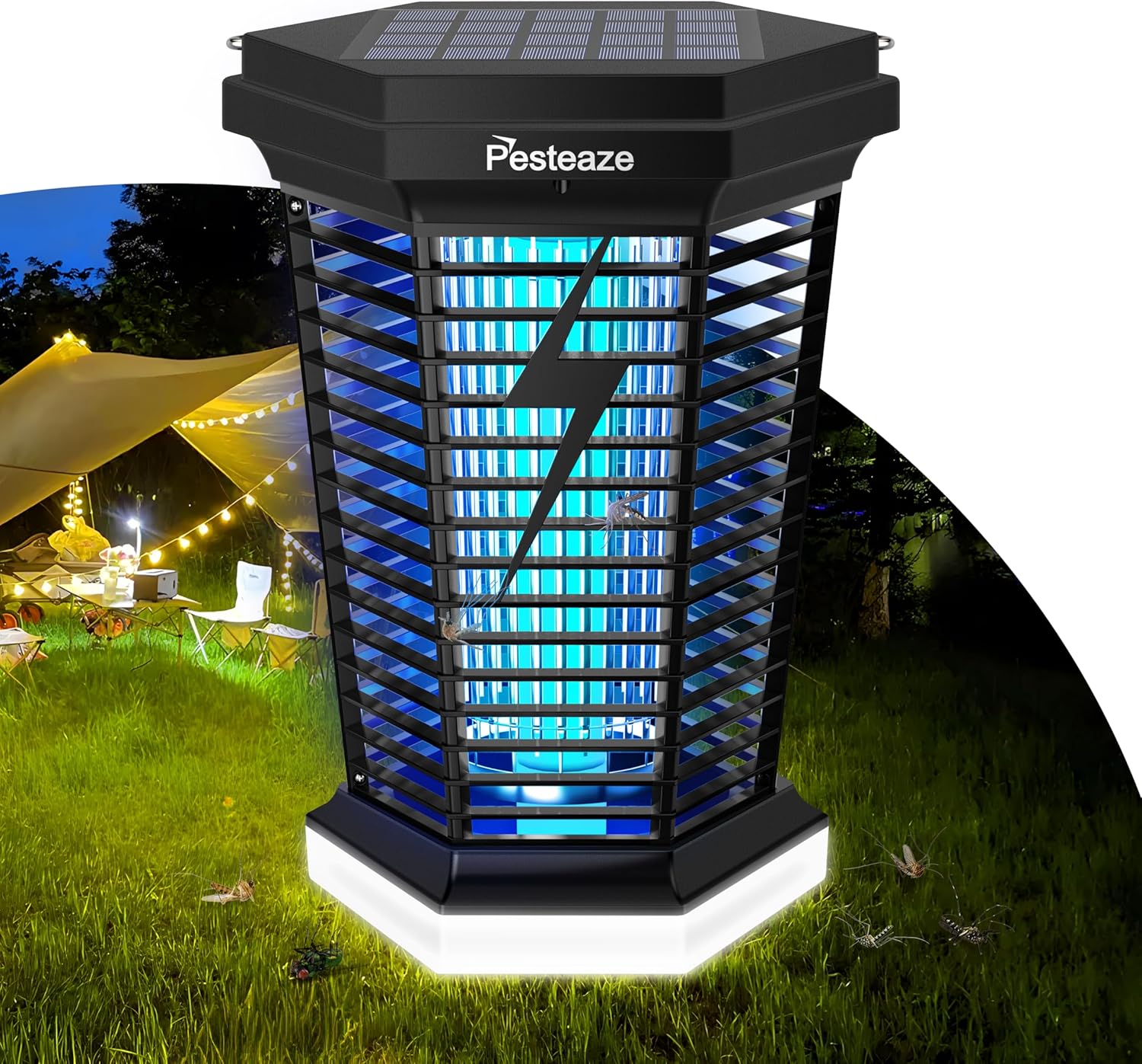 3 in 1 Solar Bug Zapper Outdoor Indoor with 3400mAh Battery, USB Rechargeable Cordless 4000V Mosquito Killer Lamp with UV Light, Portable Electric Insect Fly Zapper Traps for Patio
