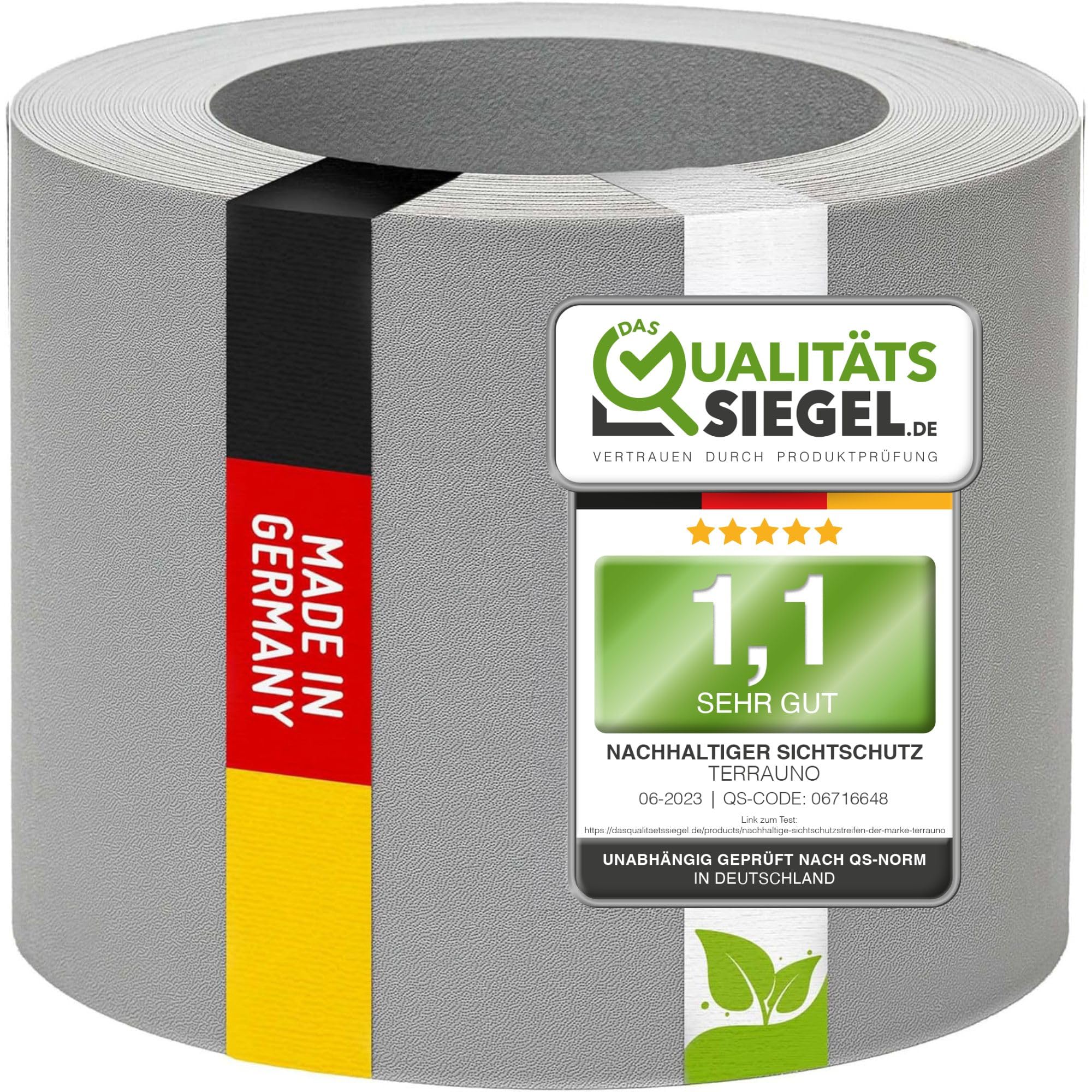 TerraUno Sichtschutzstreifen für Doppelstabmatten, RAL 7040 Grau | Zaun Sichtschutz in Lederoptik, extra stabiles Polypropylen, UV-beständig, Made in Germany, Rolle 26 m x 19 cm