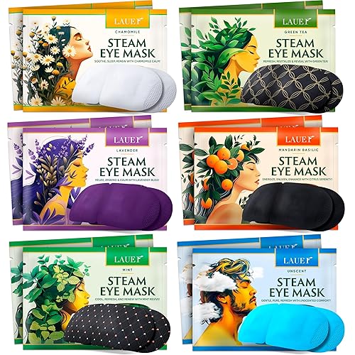 Heated Eye Steam Mask Dry Eyes Self Warm Compress Dark Circles Puffiness Set of Scent (Lavender, Chamomile, Green Tea, Mint, Mandarin Basilic, Unscented) Pack of 12 Stocking Stuffer for Women - Set of Scent (Lavender, Chamomile, Green Tea, Mint, Mandarin Basilic, Unscented) - 1 Count (Pack of 12)