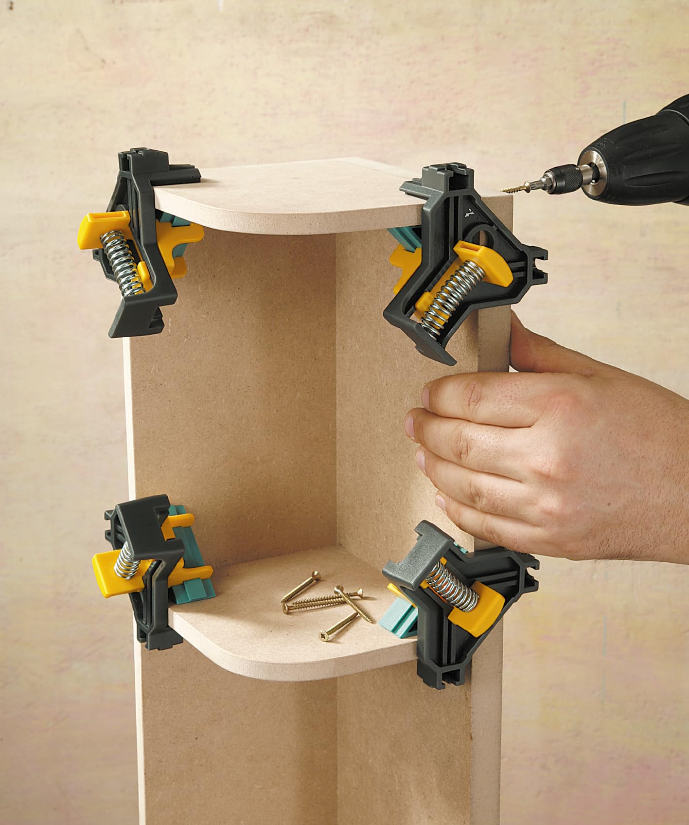 wolfcraft Morsetti Angolari per Legno ES 22 - Set 4 Morsetti a 90°, Serraggio Angolo Retto per Incollare e Avvitare - 8626000