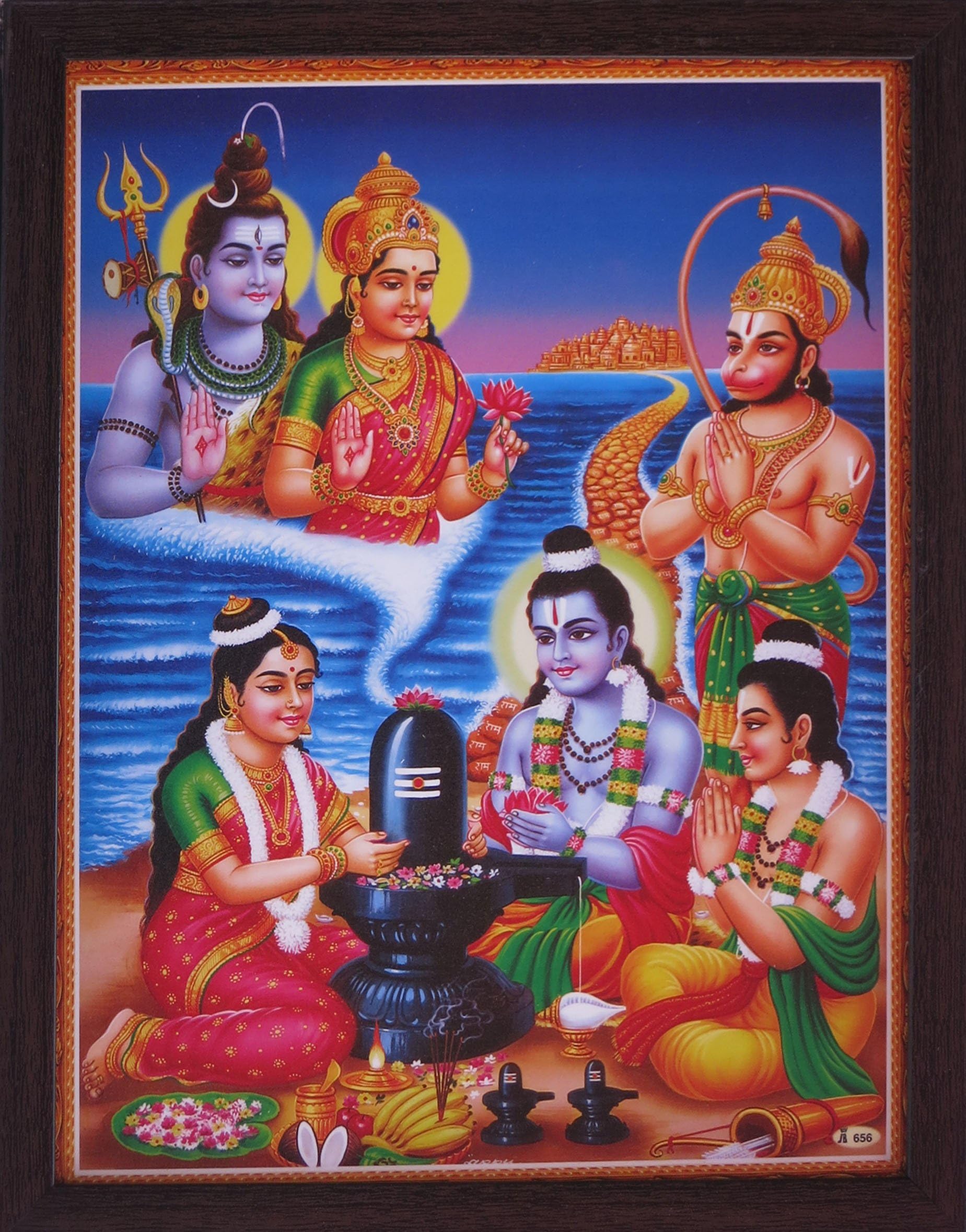 Handicraft Store Shiva Ram Laxman Sita and Hanuman are Worshiping to Shivling and Shiva and Parvati Giving Them Blessing, Must for Home décor, Office and Gifts Purpose,