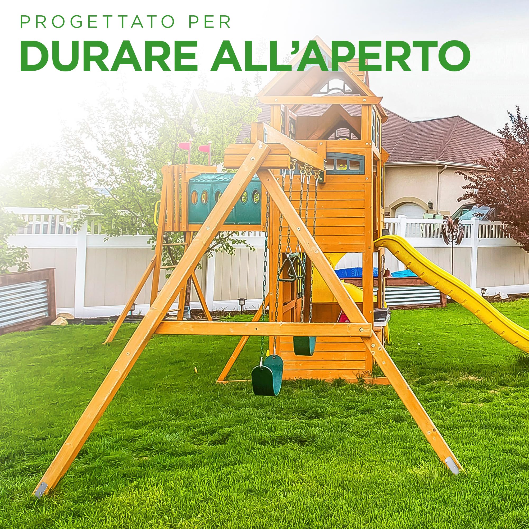 Set di 4 Supporti a L per Ancoraggio a Terra per Altalene | 50 cm in Acciaio Zincato a Caldo | Ideale per Altalene e Giardino | Include Viti, Guanti, Blocco di Legno ed eBook
