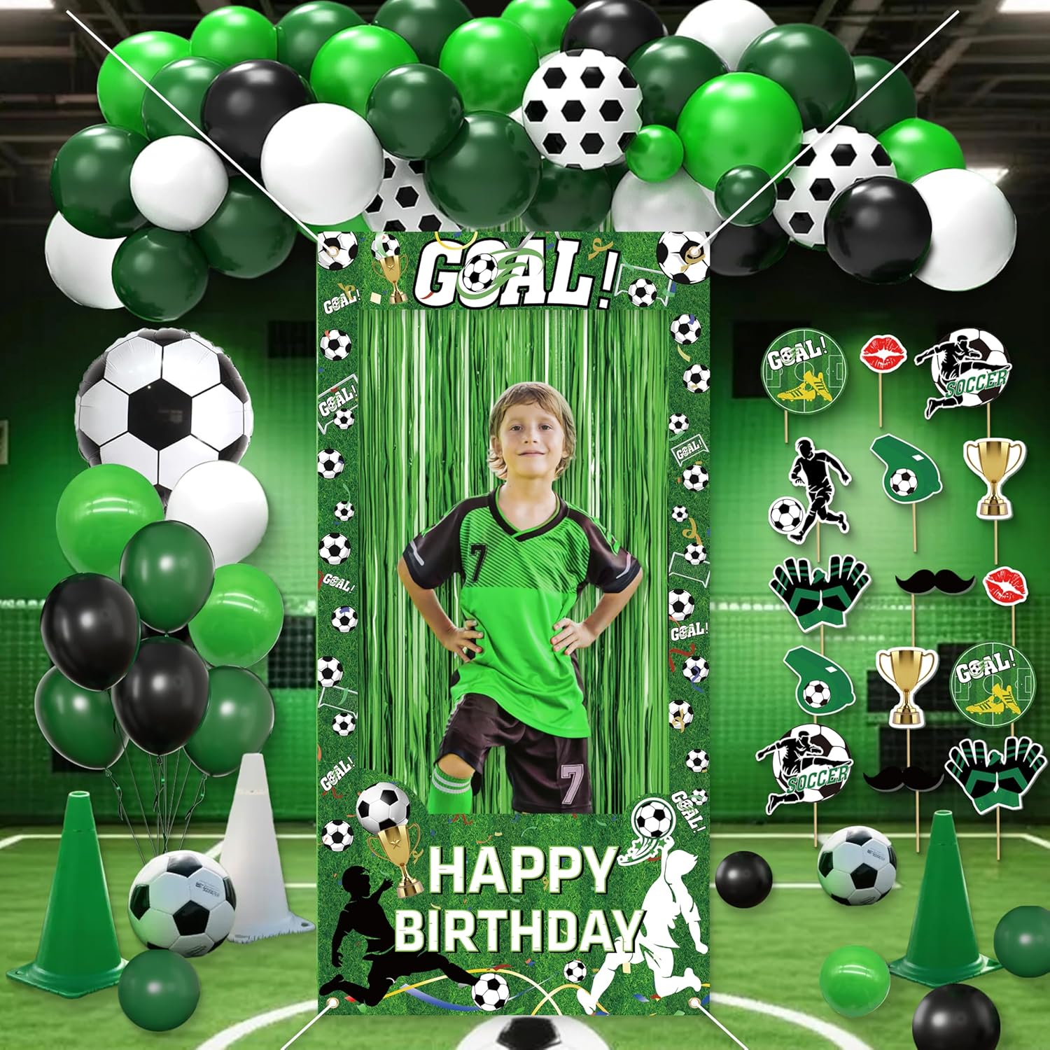 Birthday Decorations for Men,Happy Birthday Banner, 20 Balloons,Photo Booth Props for Boys (Soccer)