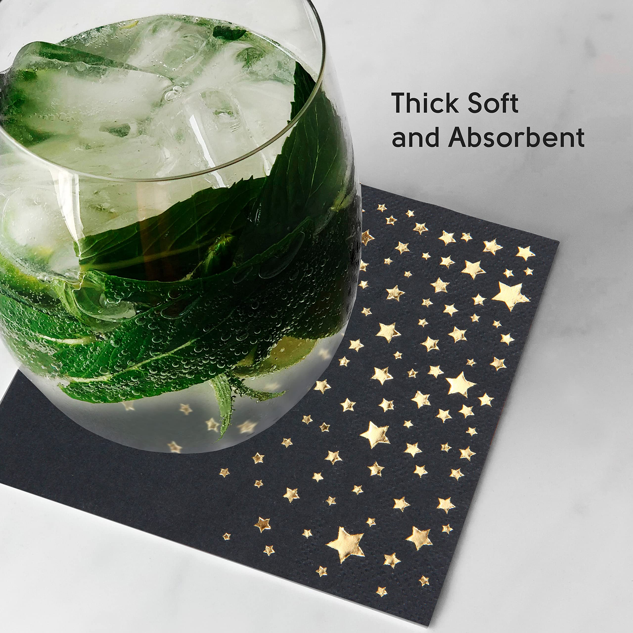 The Essential Concierge Stylowe 13 x 13 cm czarno-złote serwetki na imprezę - 200 opakowań koktajli - 3-warstwowe jednorazowe dodadzą blasku Twojemu wydarzeniu dzięki serwetkom..