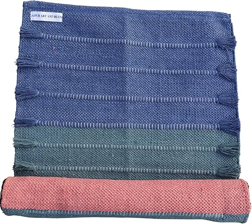 Miniatura 9 de Jaipur art & Rugs Estera de yoga de algodón - Alfombra tejida a mano ecológica - Antideslizante y gruesa (61x183x5mm) para fitness diario en casa -