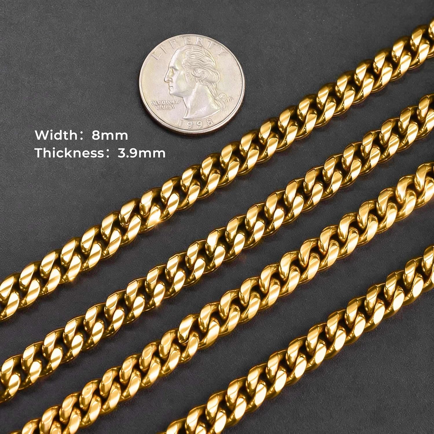 Cuban Link Chain for Men/Women, Stainless Steel Mens Cuban Chain Necklace, 8mm Width, No Tarnish& Durable Hip Hop Jewelry with Gift Box, Silver (20 inch), 18K Gold Plated (20/22/ 24 inch) - Image 3