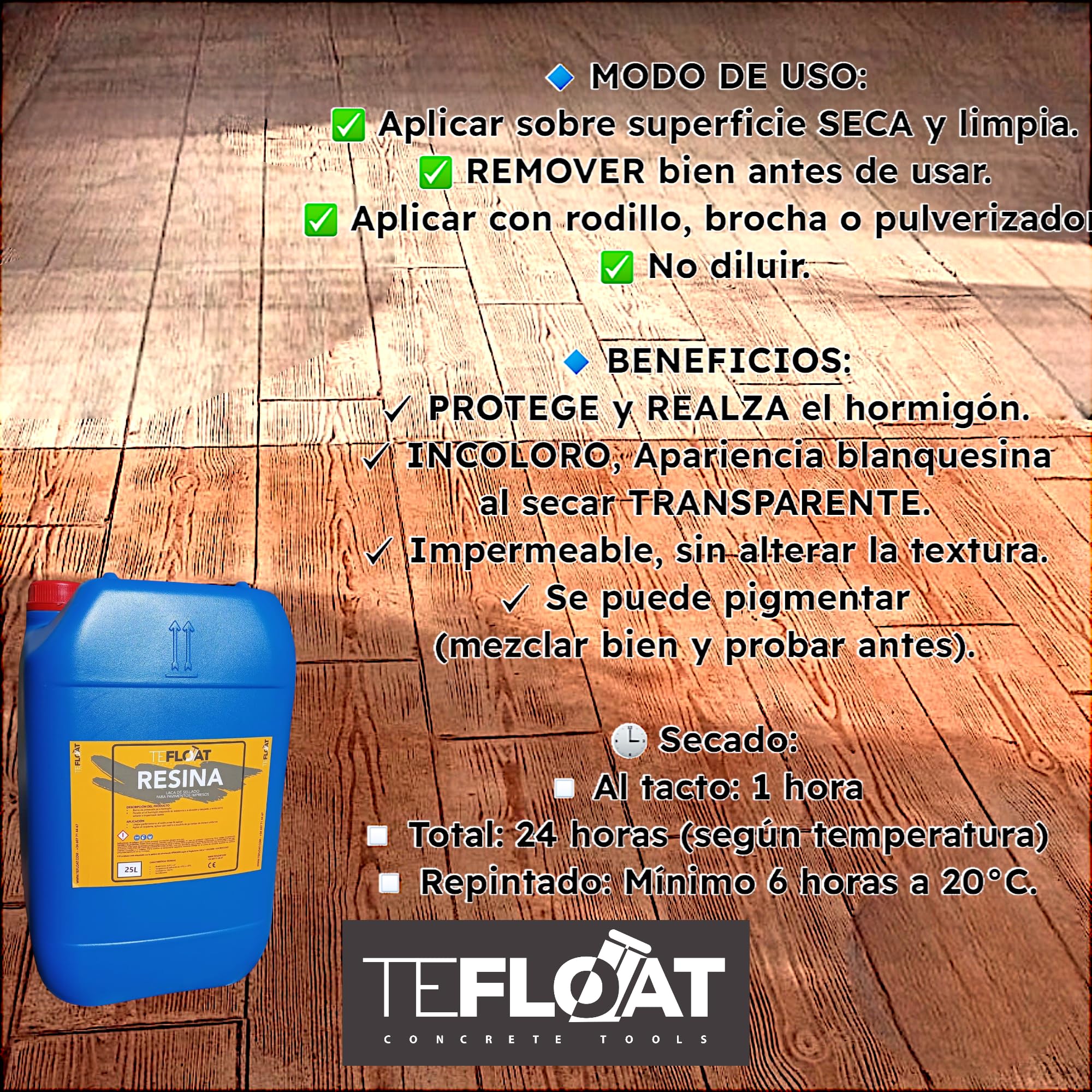 Resina - Barniz para Hormigón Impreso al agua - Protege el Suelo penetrando en el poro, Revive el color del Pavimento de Hormigón (25 litros) SEALER