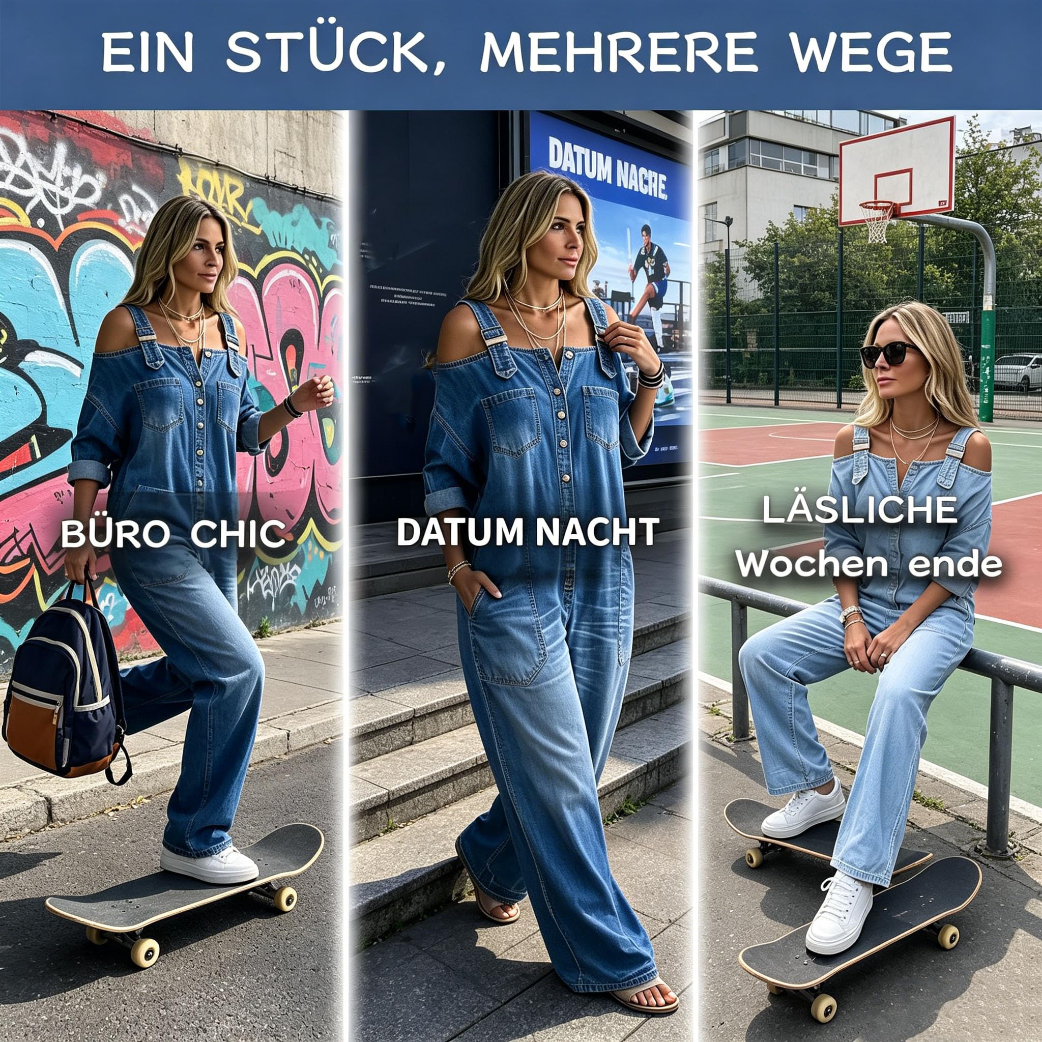 Jeans Overall Damen, Jeans Latzhose Damen, Weit Geschnittener Overall Mit Weitem Bein Und Taschen, Stylische Jumpsuits Damen – Lässig, Bequem & Alltagstauglic