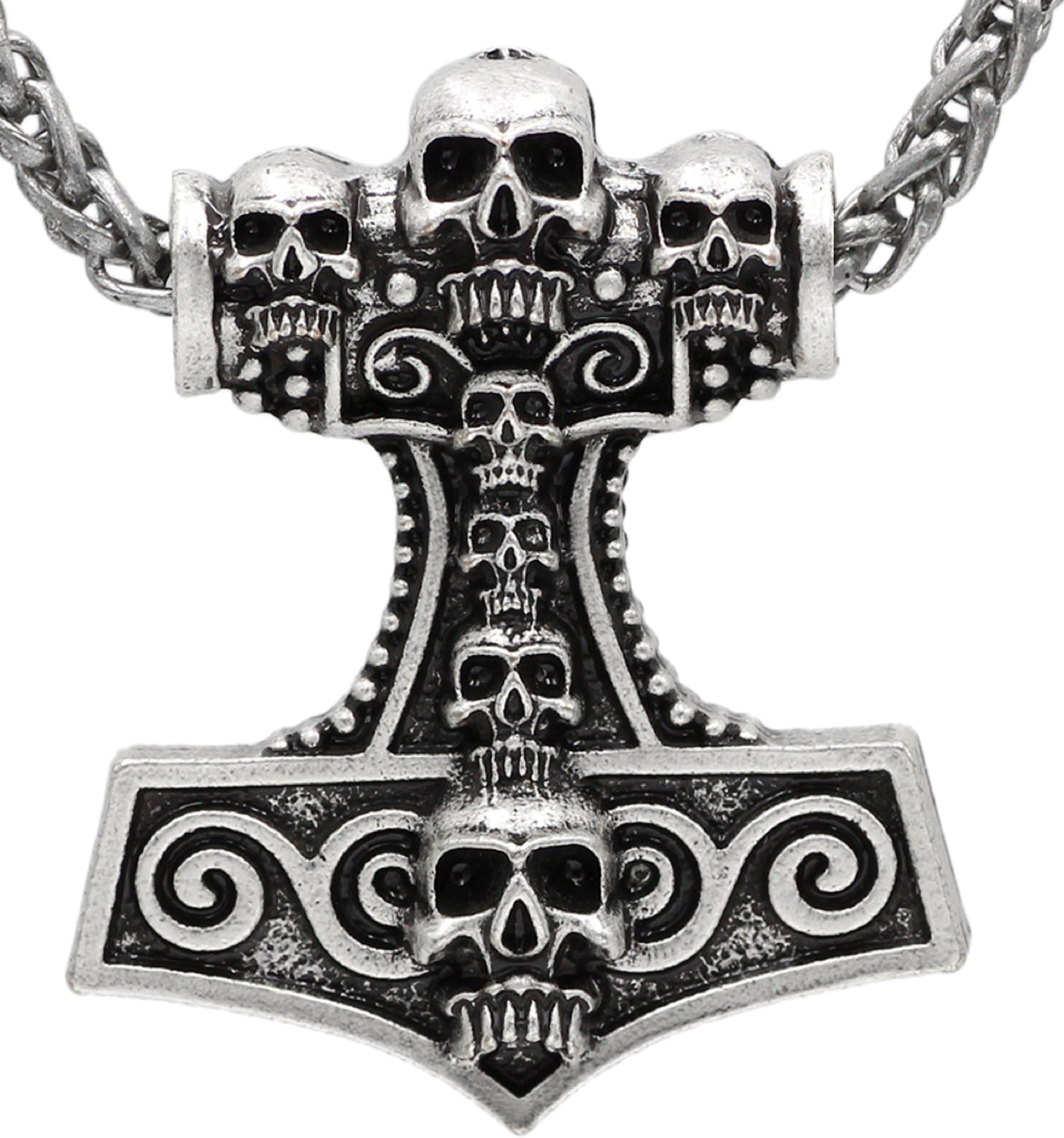 PRETTYROSARY Viking Thor`S Hammer Skull Necklace - Odin Hammer Large Amulet Mjolnir | Norse Skull Charm | Biker Thor Hammer PENDENT | Skull Jewelry Women PENDENT Raven Skull | Animal Skull | Chain