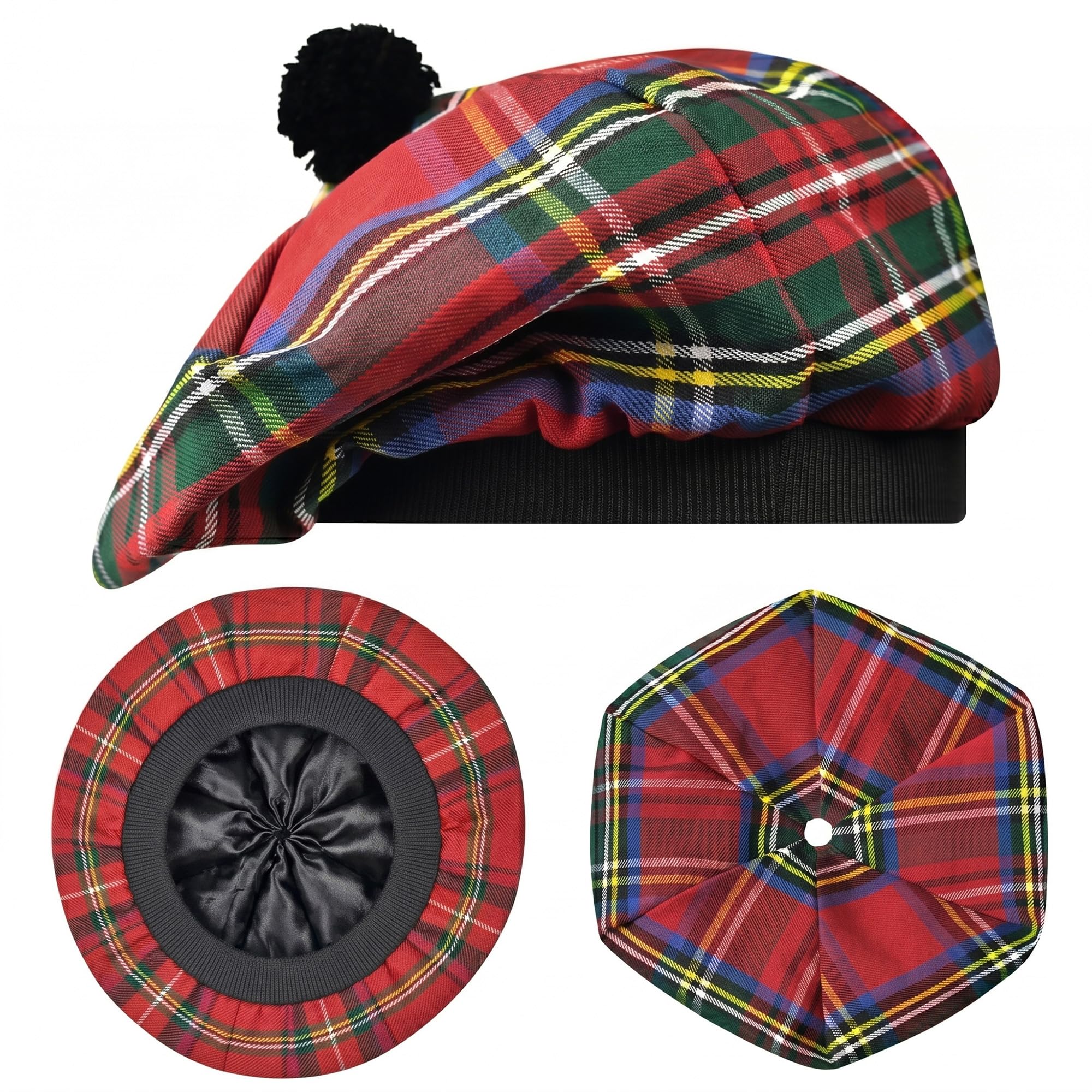 H Highland Redstone Unisex Royal Stewart Scottish Hat Tam O Shanter Scottish Bonnet Tartan Hat Acrylic Wool With Pompom (Uk, Alpha, One Size, )