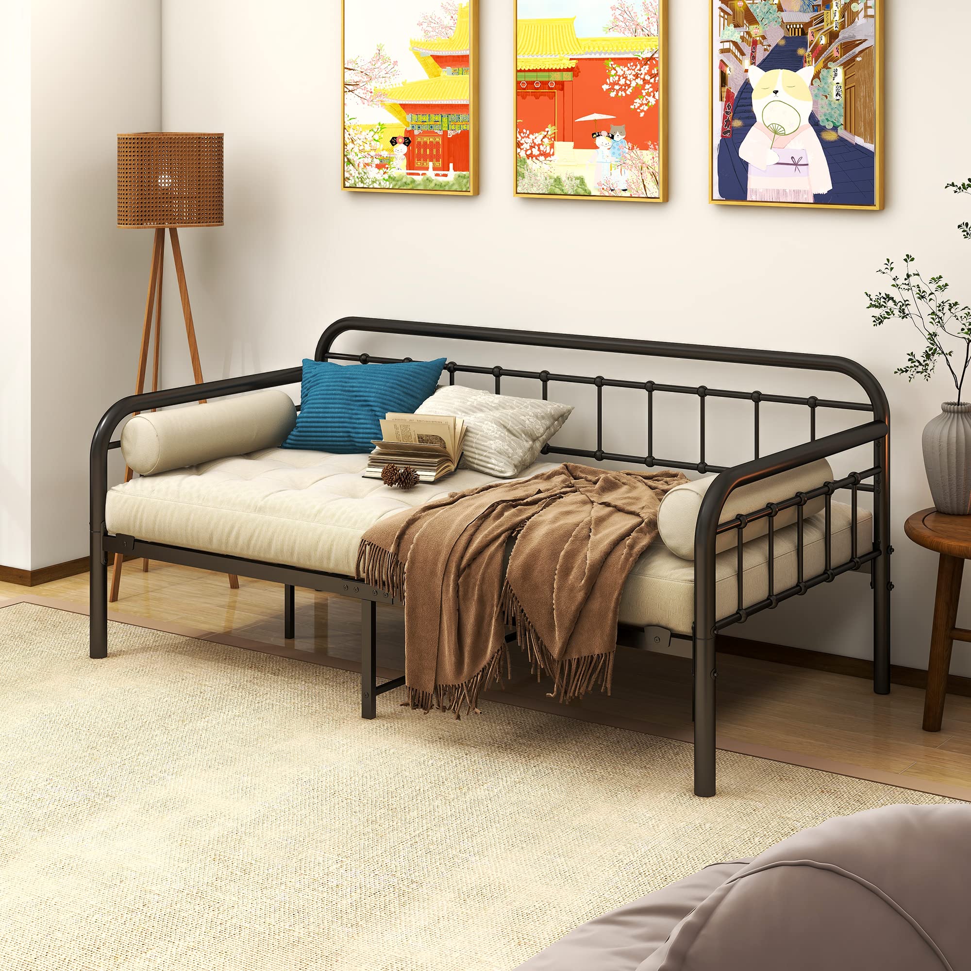 Amazon｜VERFARM シングルベッド、ソファベッド メタル ベッドフレーム