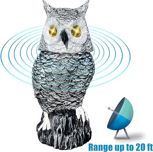 Miniatura 5 de Ugold Búho de nieve alimentado por energía solar con ojos brillantes, cabeza giratoria, trucos realistas, detección y modo silencioso, escultura de