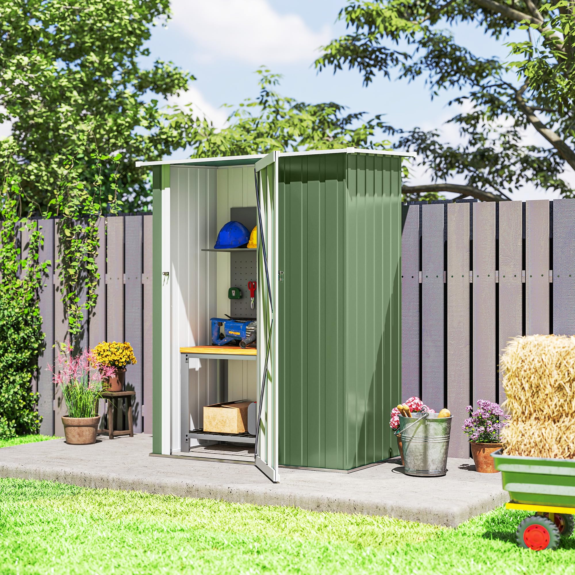 Outsunny Metall Gerätehaus 1,07 m² 142 x 86 x 189 cm Geräteschuppen mit Pultdach abschließbarer Tür wetterfest Grün