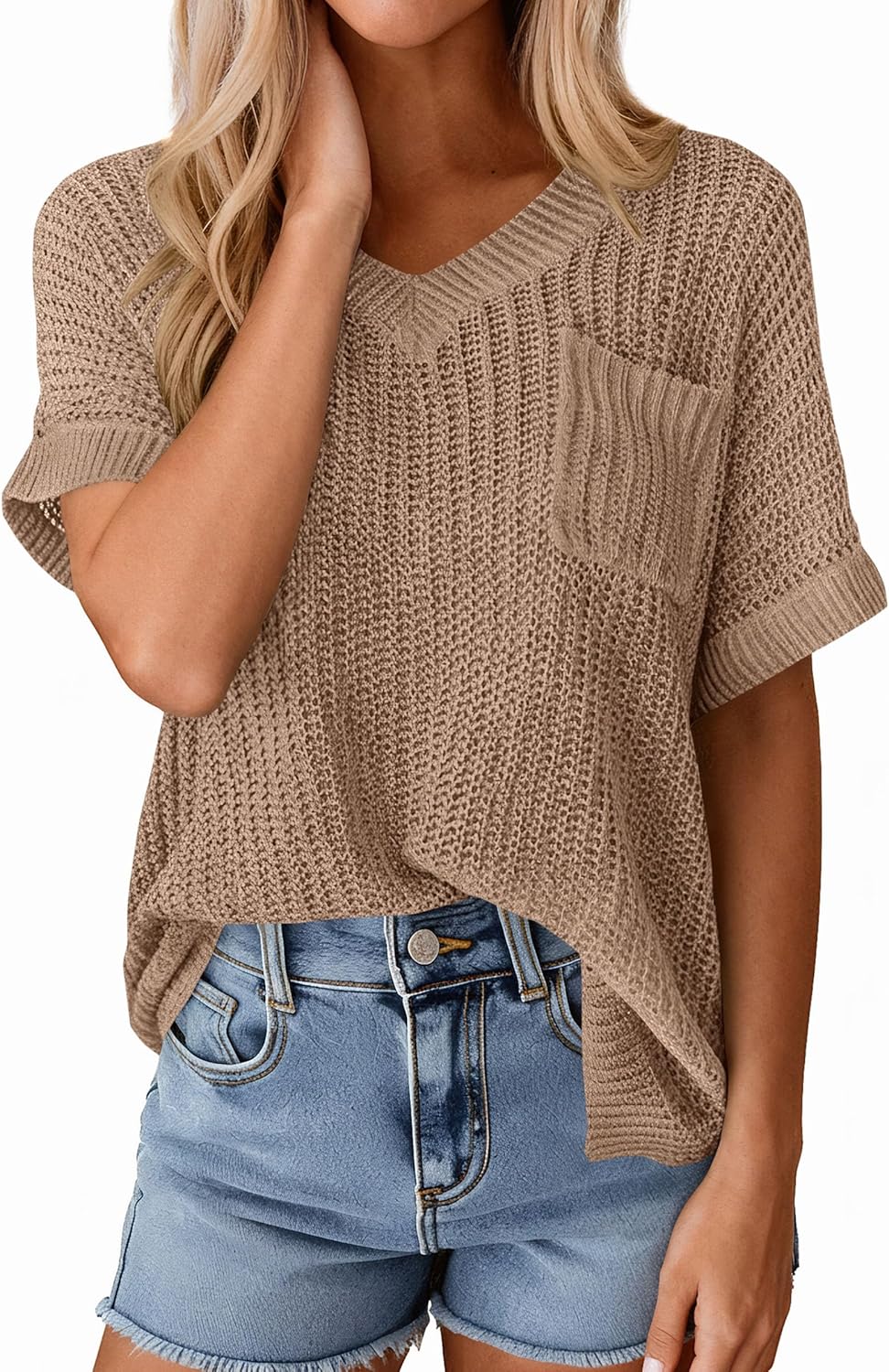 PRETTYGARDEN Women's 2026 Spring Short Sleeve Sweaters Lightweight V Neck Casual Going Out Summer Tops Beach Vacation Clothes - Image 2