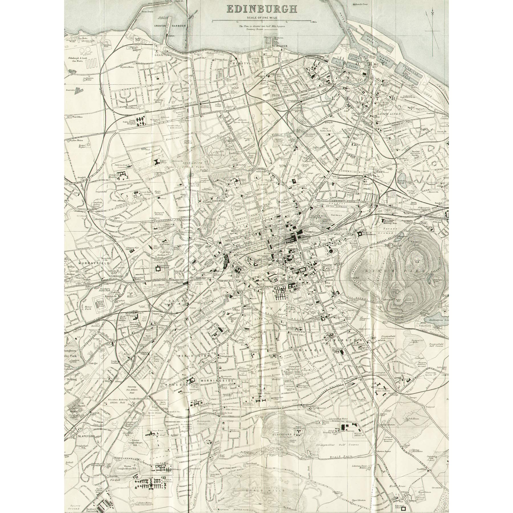Artery8 Map 1935 Edinburgh City Scotland Plan Chart Large XL Wall Art Canvas Print