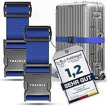 Travely® Premium Luggage Strap – Particularly Eye-catching and Safe – Includes 2 Name Badges – Suitcase Strap Ideal Cross – [Set of 2] – Navy