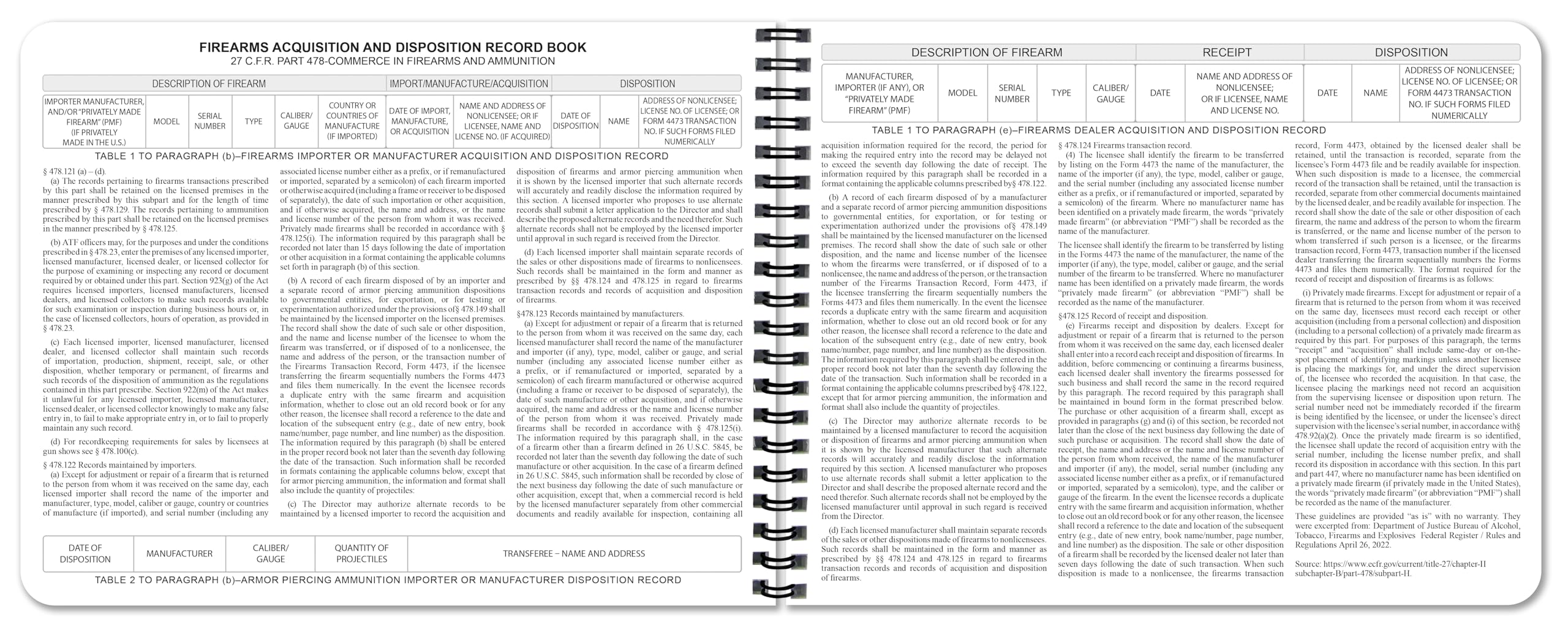BookFactory Libro de registro de adquisición y disposición de armas de fuego extra grande A&D (2 páginas extendidas)/libro de registro de armas ATF/libro de registro - 2,100 entradas, Wire-O, 14 x 8.5