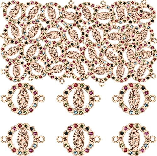 36 piezas de diamantes de imitación esmaltados de aleación con dije de Virgen María con eslabones milagrosos con medalla milagrosa, pulsera de